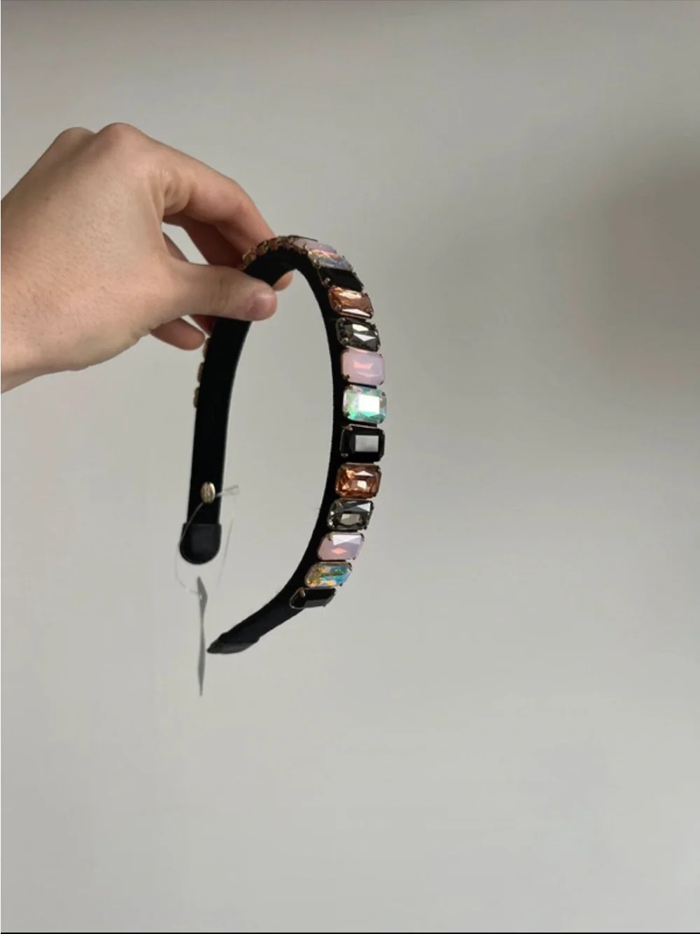 Black Jeweled Headband with Pink & Multitone Stones